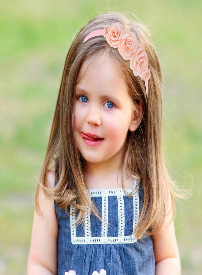 Dizila 5 Pieces Beige Pink Plastic Flower Headbands Floral Hair Bands Hoops Accessories for Baby Girls Toddlers Kids Teens - Image 4